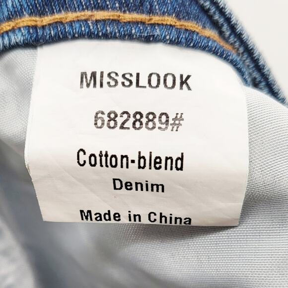 MISSLOOK Blue Asymmetrical Distressed Jeans Button Fly Jogger Style Women's L - Picture 6 of 7